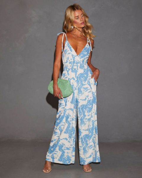 ECRU-BLUE-PRINTED JUMPSUIT