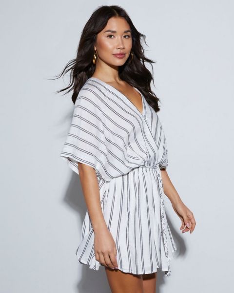 ECRU-BLACK-STRIPED DRESS