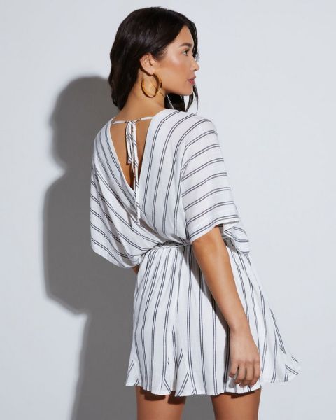 ECRU-BLACK-STRIPED DRESS