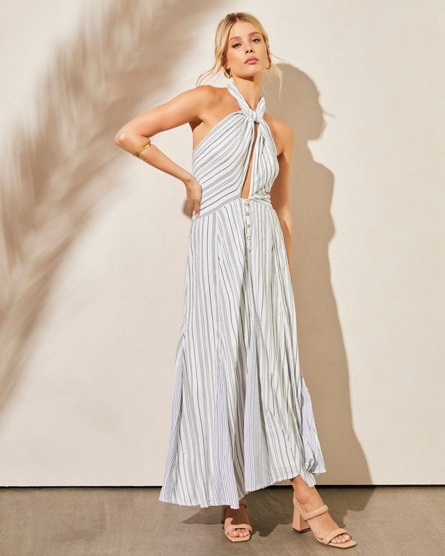 ECRU-GREY-STRIPED DRESS
