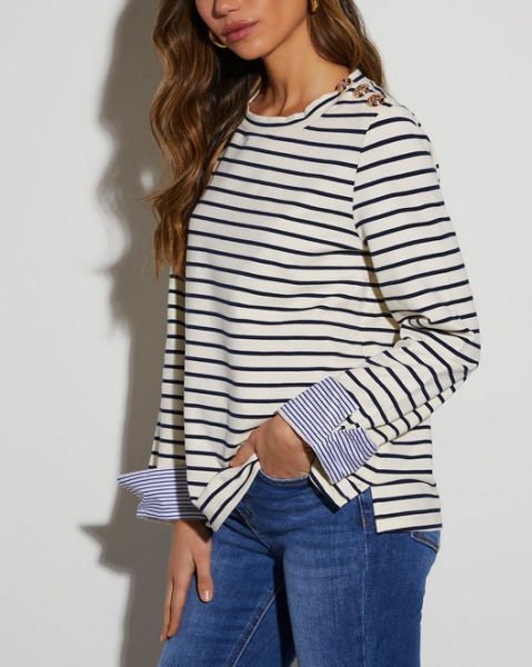 ECRU-NAVY-STRIPED SWEATSHIRT