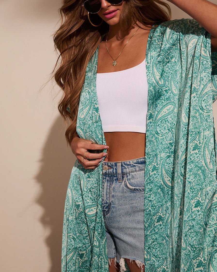 MINT-FLORAL KIMONO