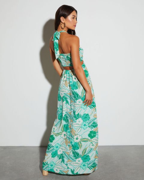 GREEN-ECRU-FLORAL DRESS