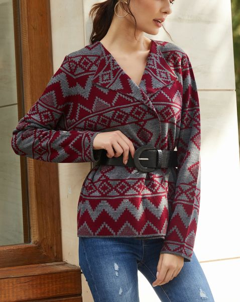 BURGUNDY-GREY CARDIGAN