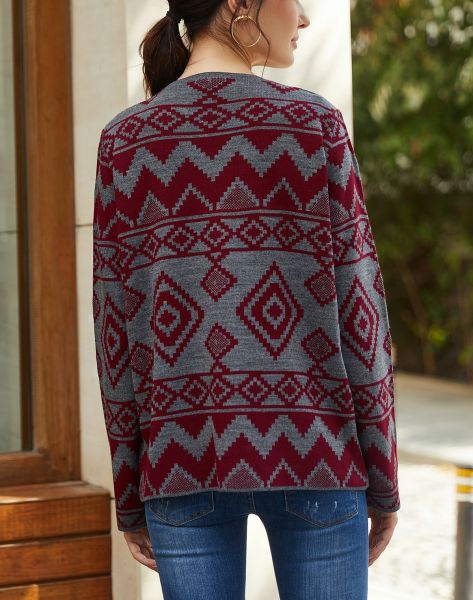 BURGUNDY-GREY CARDIGAN