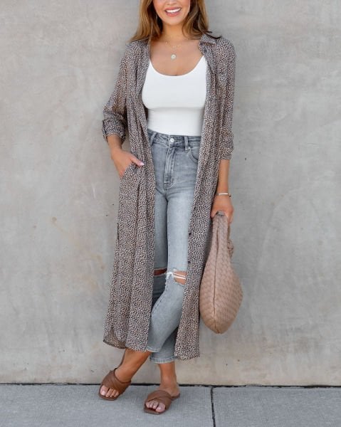 GREY-PRINTED KIMONO