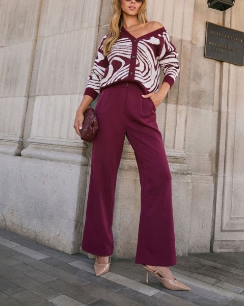 BURGUNDY-ECRU CARDIGANS