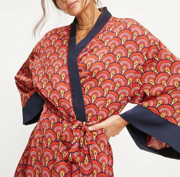 RED-NAVY-PRINTED  KIMONO