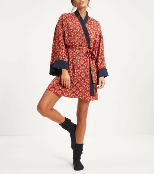 RED-NAVY-PRINTED  KIMONO