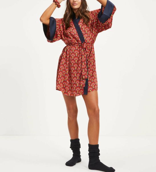 RED-NAVY-PRINTED  KIMONO