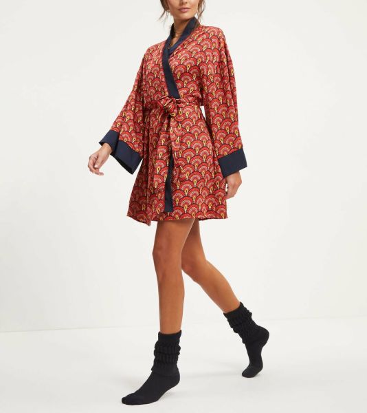 RED-NAVY-PRINTED  KIMONO
