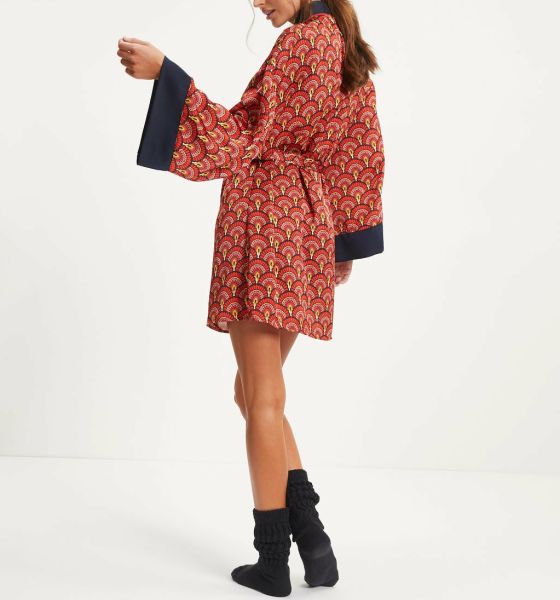 RED-NAVY-PRINTED  KIMONO