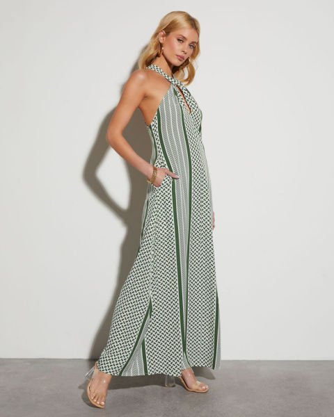 ECRU-GREEN-PRINTED DRESS