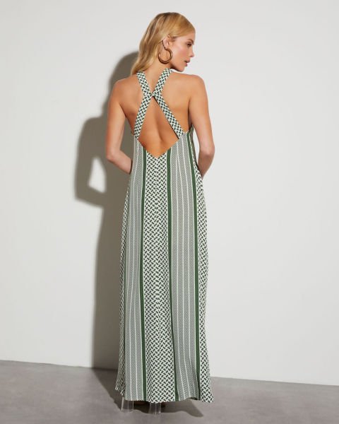 ECRU-GREEN-PRINTED DRESS