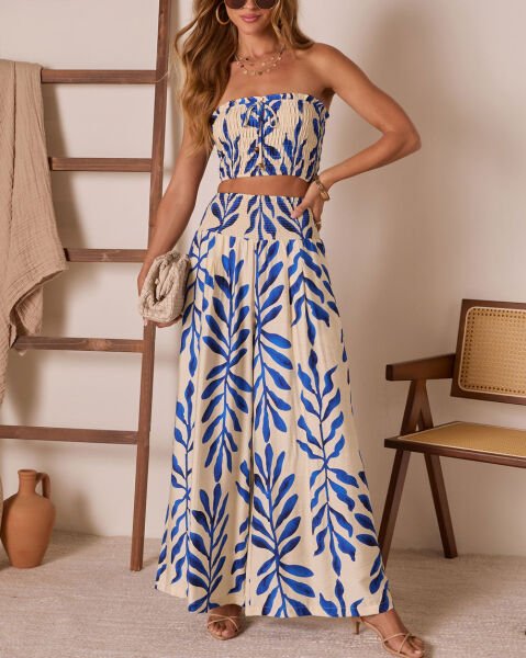 BLUE-ECRU-PRINTED PANTS