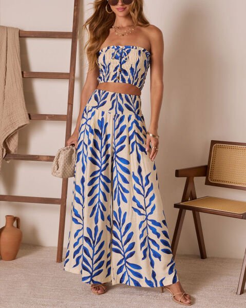 BLUE-ECRU-PRINTED PANTS