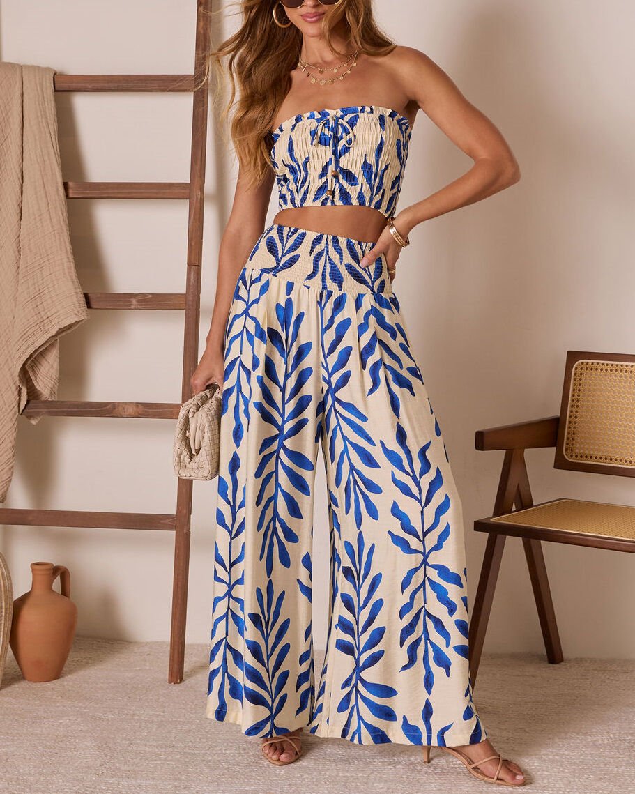 BLUE-ECRU-PRINTED PANTS