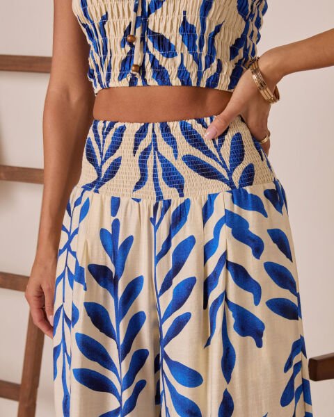 BLUE-ECRU-PRINTED PANTS