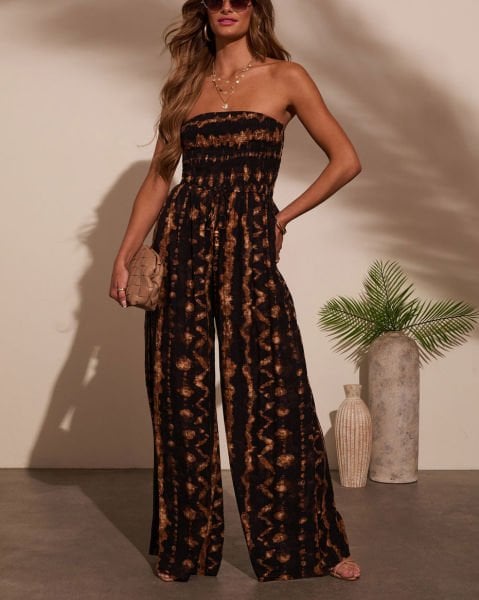BROWN-BEIGE-PRINTED  JUMPSUIT