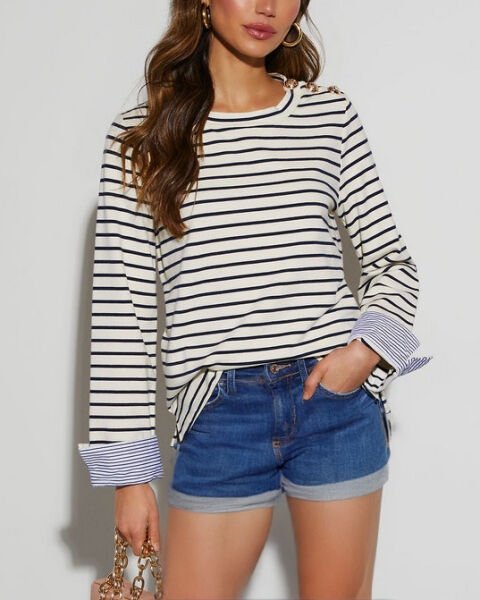 ECRU-NAVY-STRIPED SWEATSHIRT