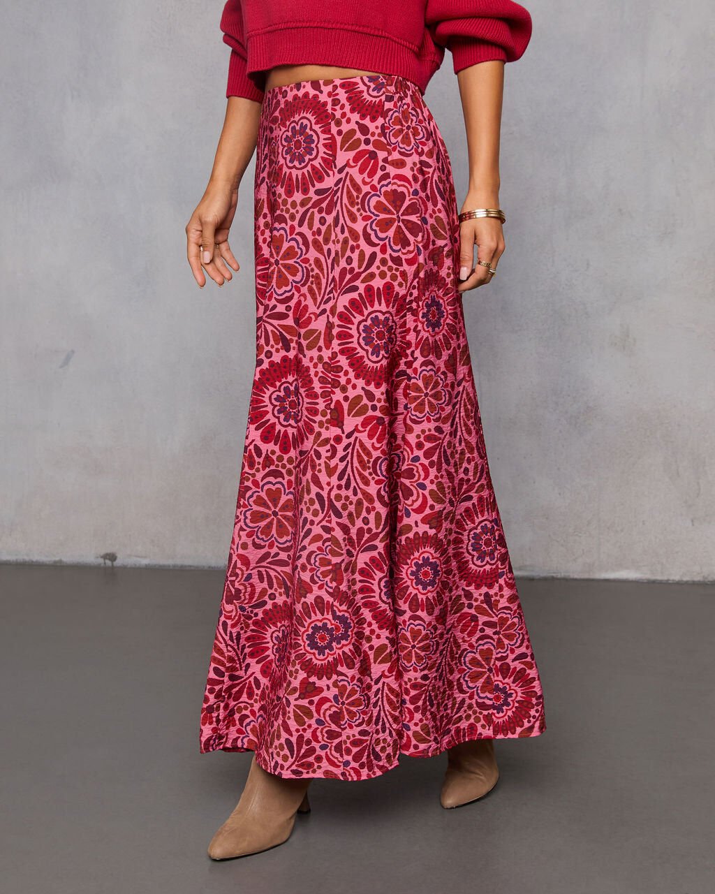 PINK-RED-PRINTED SKIRT