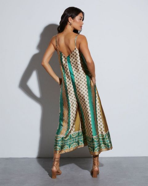 GREEN-BEIGE-PRINTED JUMPSUIT