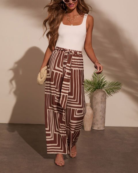 BROWN-CREAM-PRINTED  PANTS