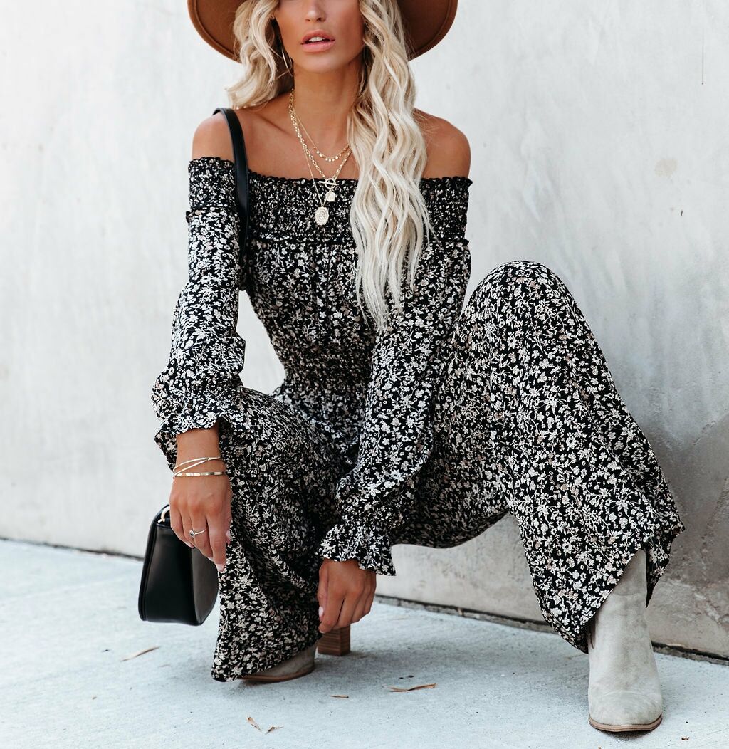 BLACK-ECRU-FLORAL JUMPSUIT