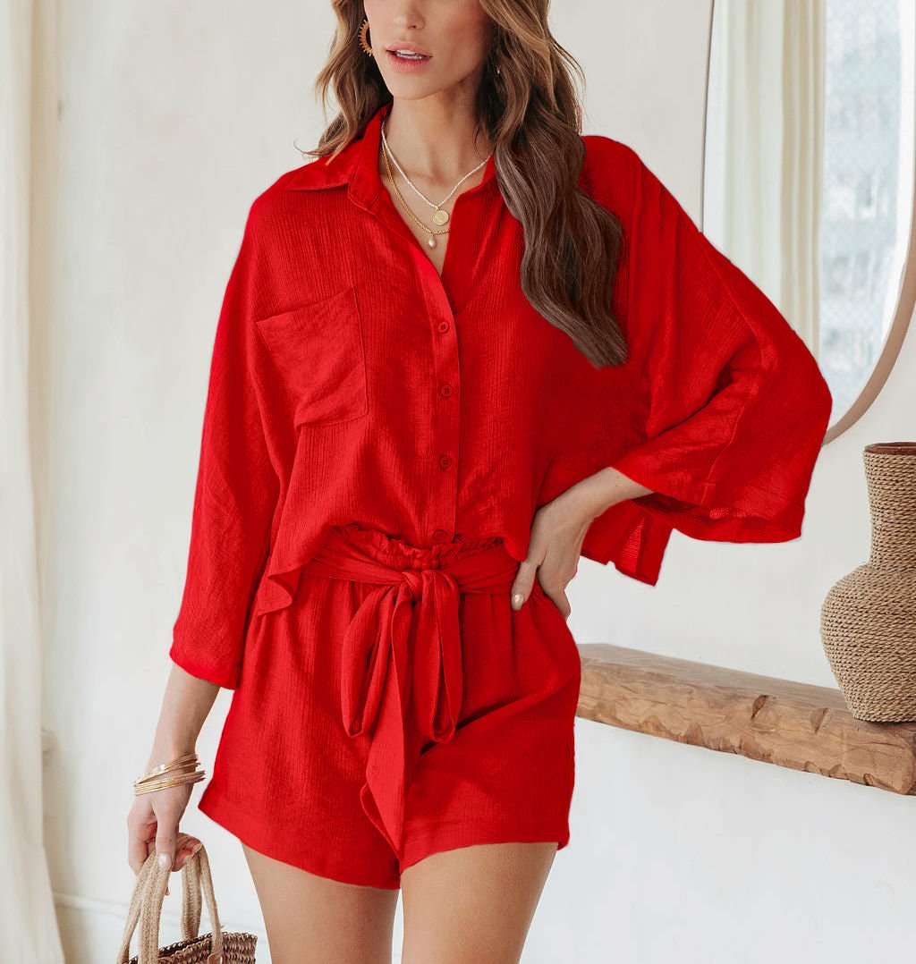 RED  SHIRT-SHORT-SET