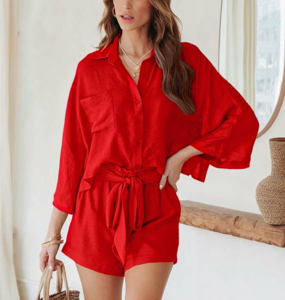 RED  SHIRT-SHORT-SET