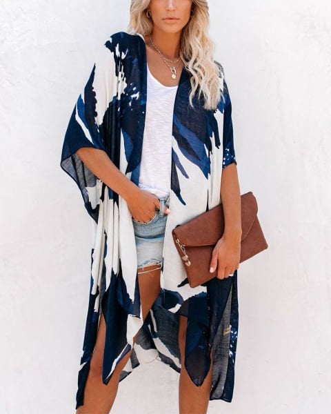 NAVY-WHITE-PRINTED  KIMONO