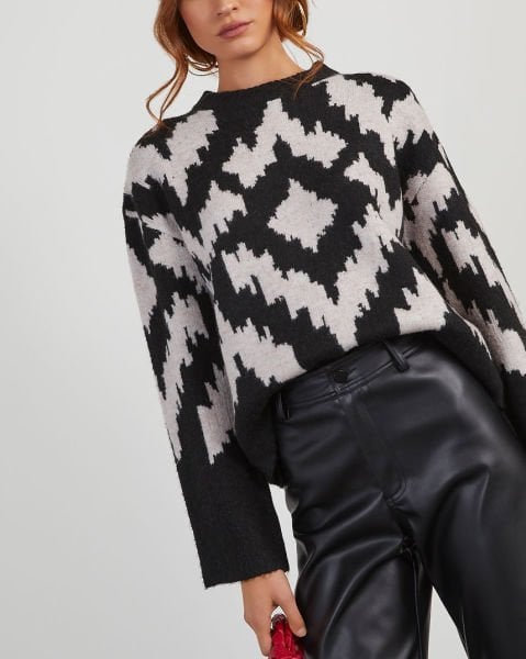 BLACK-ECRU-PRINTED SWEATERS