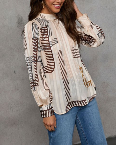 BEIGE-BROWN-PRINTED BLOUSE