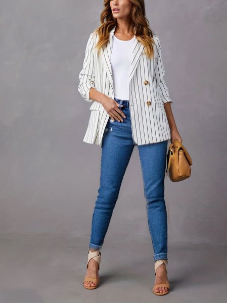 WHITE-GREY BLAZER JACKET