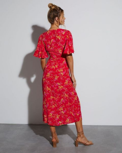 RED-FLORAL DRESS