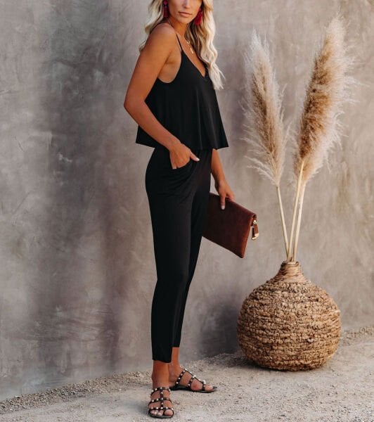 BLACK TOPANDPANTSSET S - BLACK