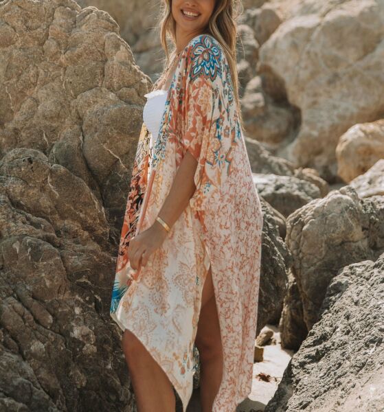 ECRU-TILE-FLORAL KIMONO M - ECRU-TILE-FLORAL