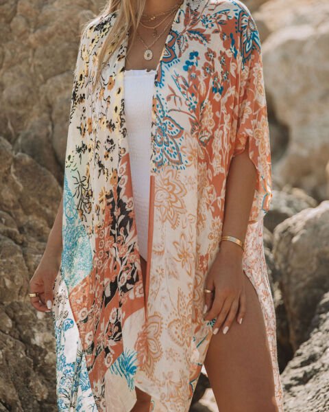 ECRU-TILE-FLORAL KIMONO M - ECRU-TILE-FLORAL