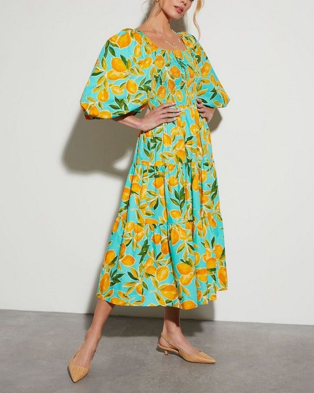 BLUE-GREEN-FLORAL DRESS