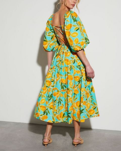 BLUE-GREEN-FLORAL DRESS