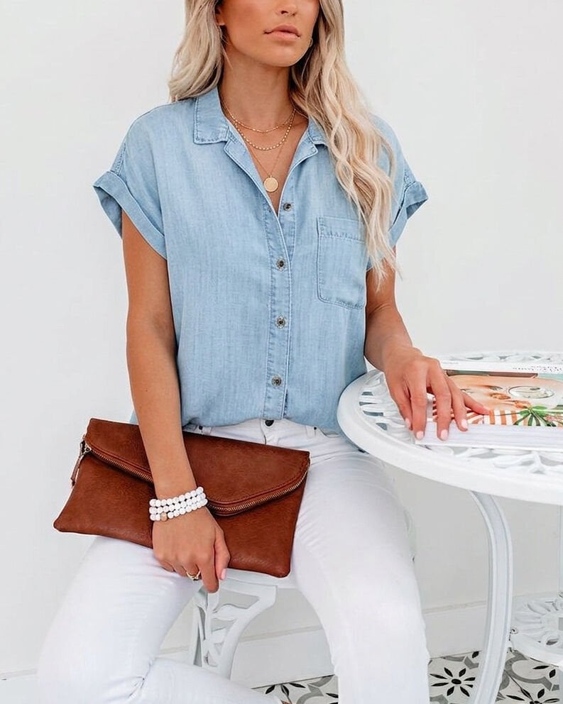 LIGHT BLUE BLOUSE L - LIGHT BLUE