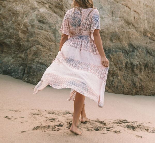 ECRU-BROWN-PRINTED DRESS M - ECRU-BROWN-PRINTED