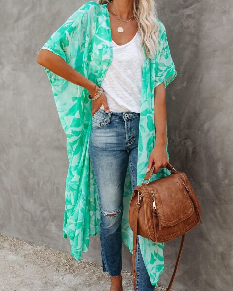 MINT-ECRU-FLORAL KIMONO S - MINT-ECRU-FLORAL