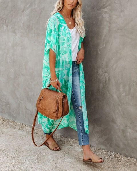 MINT-ECRU-FLORAL KIMONO S - MINT-ECRU-FLORAL