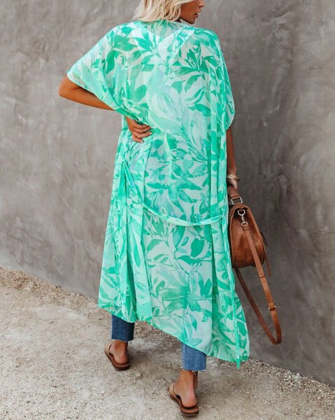MINT-ECRU-FLORAL KIMONO M - MINT-ECRU-FLORAL