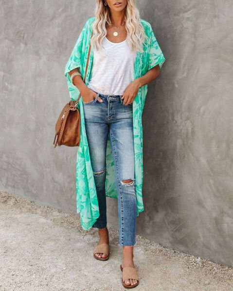 MINT-ECRU-FLORAL KIMONO M - MINT-ECRU-FLORAL