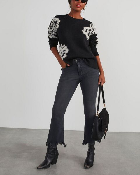 BLACK-ECRU-FLORAL SWEATERS S - BLACK-ECRU-FLORAL