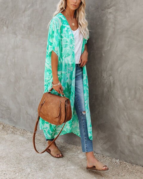 MINT-ECRU-FLORAL KIMONO L - MINT-ECRU-FLORAL