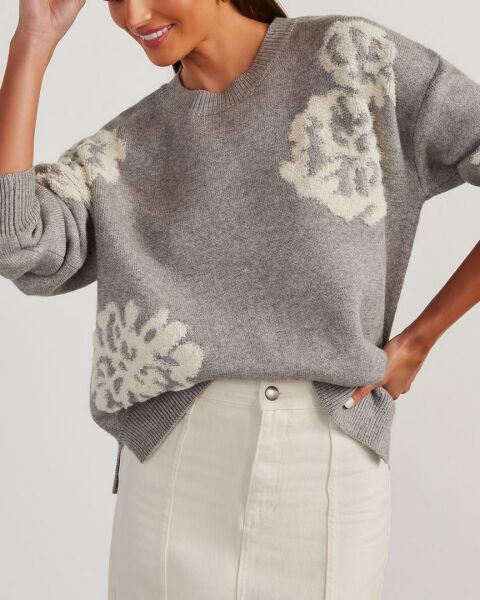 GREY-ECRU-FLORAL SWEATERS XL - GREY-ECRU-FLORAL