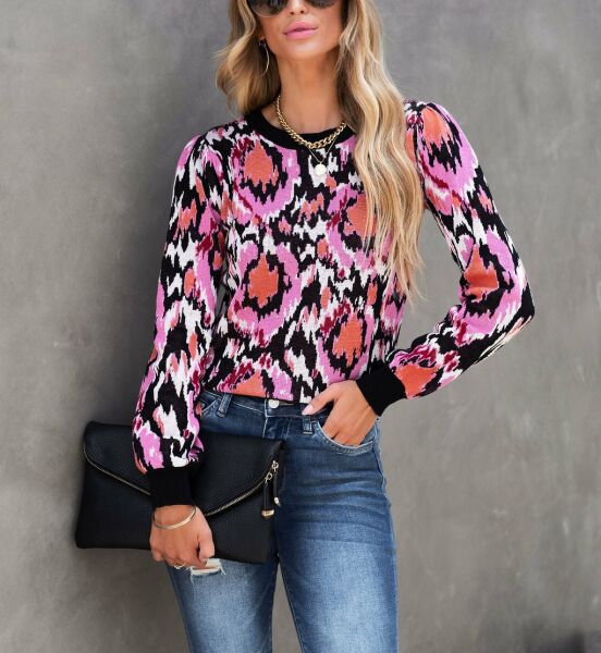 PINK-BLACK-PRINTED BLOUSE